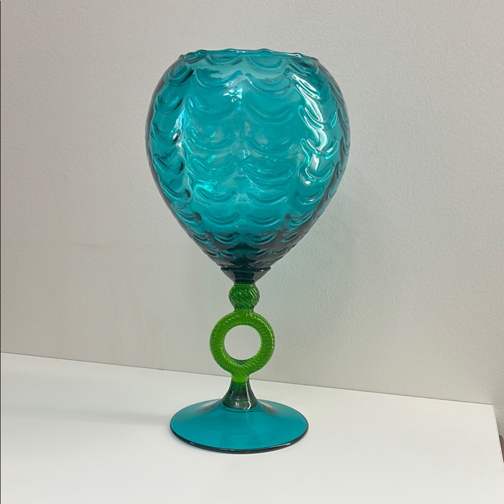 Blue and Green Italian Empoli Glass Vase / Unique & Great Condition / Vintage